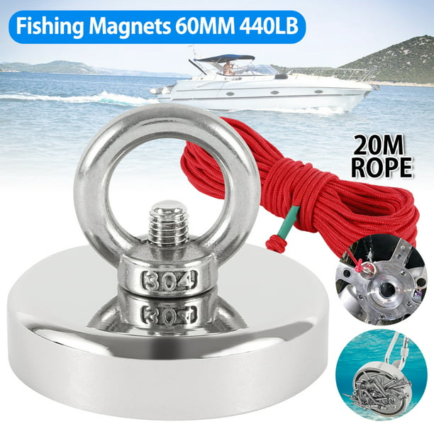 60mm 130KG Fishing Magnet with Rope 10m Metal Detector Neodymium NdFeB Recovery